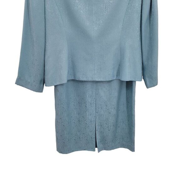 Vintage 80's Skirt Suit Set 10P Silk Formal Embroidered Modest Maxi Pastel Blue - Picture 10 of 17